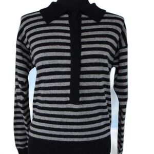 Black and Gray Striped Lord Isaacs Lambswool and Angora Sweater